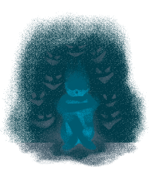 Illustration of a person curled into a fetal position, representing what a therapist for complex trauma at Mindshift Center helps address.